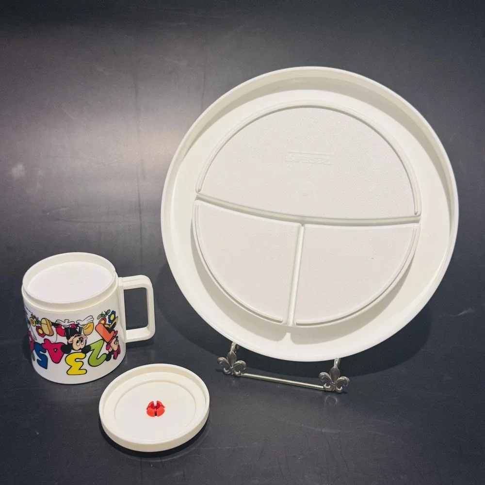 Vintage Disney Mickey & Friends Superseal Child's Cup &‎ Plate ABC & Tell Time